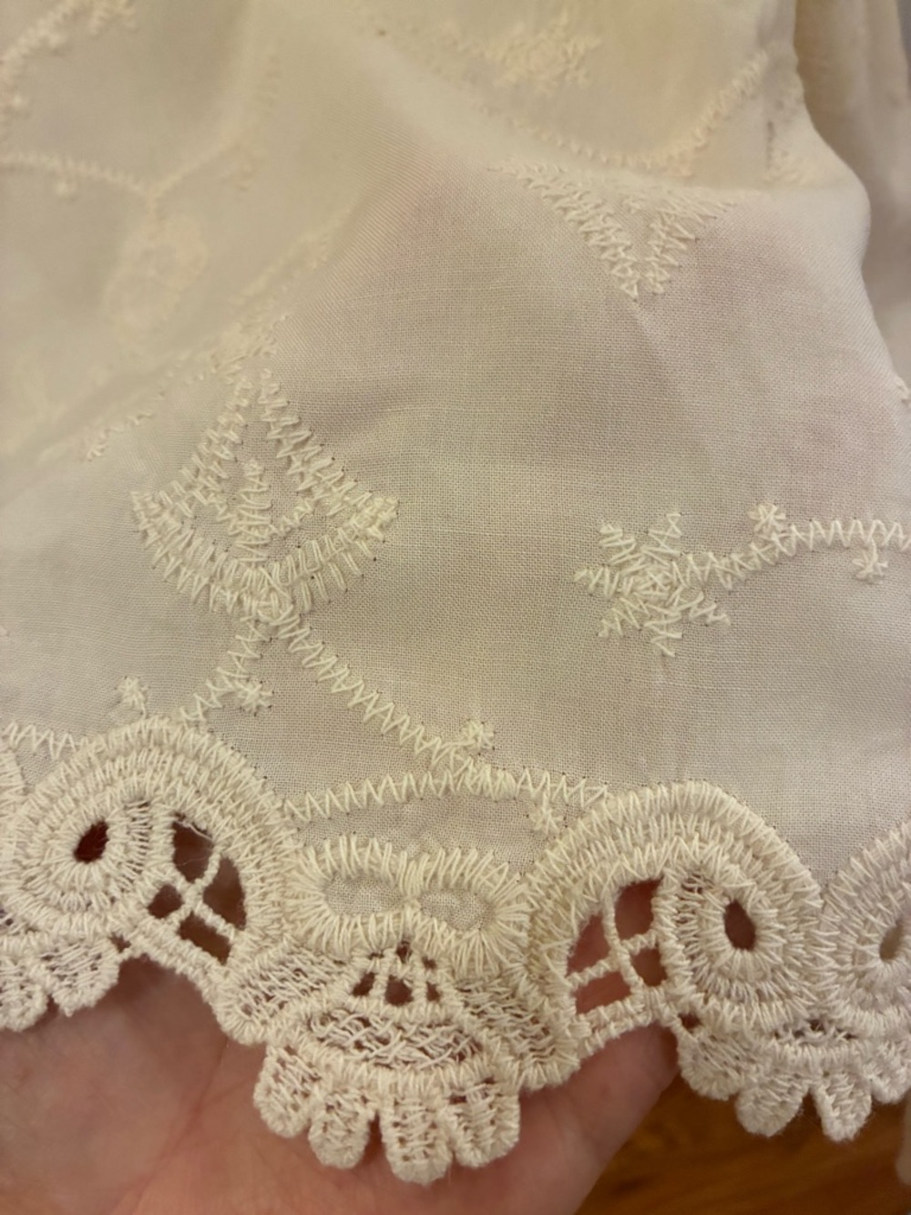 Democracy Cream Eyelet Lace Scoop Neck Flutter Sleeve Top - Picture 5 of 11